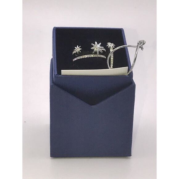 Swarovski FIZZY Crystal Pave Silver Retired 7/55/M Stackable Signed Ring Set - Picture 4 of 12